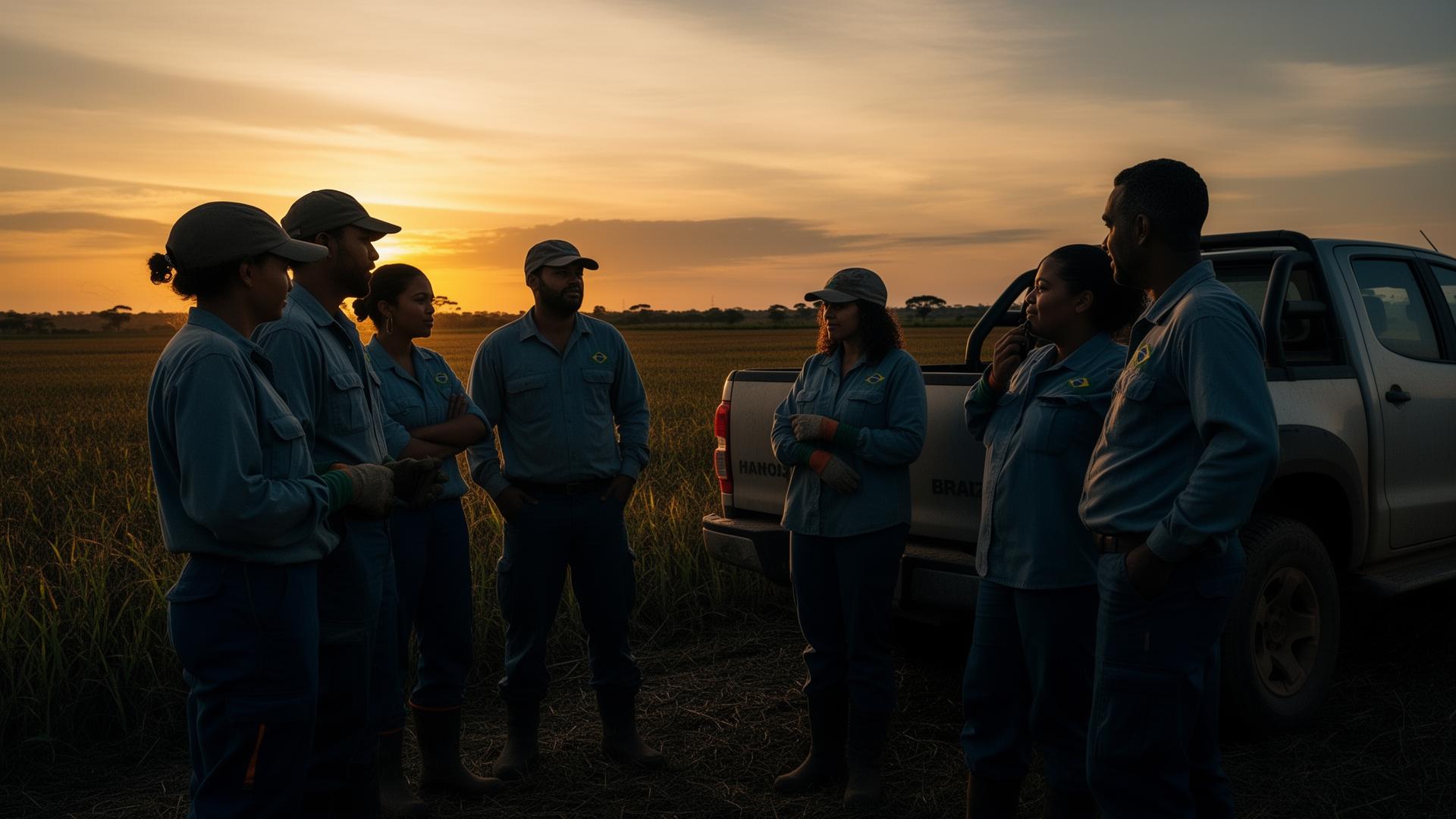 Equipe trabalhando em fazenda brasileira